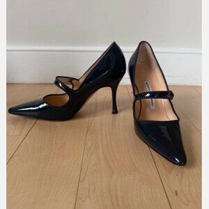 MANOLO BLAHNIK black patent Campari Mary Janes Pumps Heels Shoes‎ Size 36